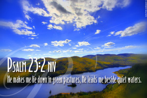 Bible Verses Psalm 23:2 River Mountain HD Wallpaper