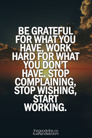 Be grateful for what you have, work hard for what you don't have and ...