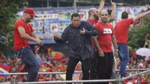 Venezuela's President Hugo Chavez dances after delivering a speech ...