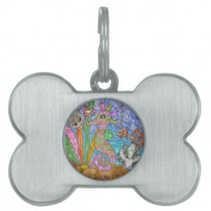 Psychedelic Seahorse Sea Turtle Art Pet Name Tags