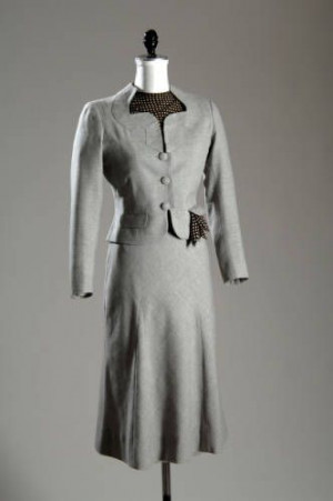 Ensemble, 1937. Wool flannel and printed silk. Mainbocher