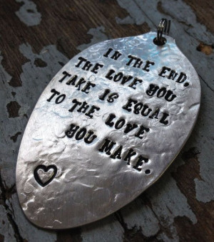 STaMPeD ViNTaGe uPCyCLeD SPooN JeWeLRy PeNDaNT- BeaTLeS QuoTe - iN THe ...