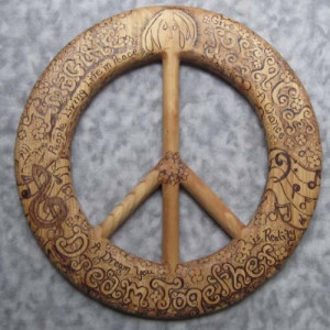 John Lennon Peace Quotes-Wood Burned Peace Sign