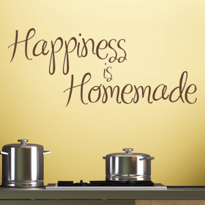 Chocolate Happiness Is Homemade wall decal above a kitchen hob