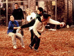 ... Friends try to have a friendly game of touch football on Thanksgiving