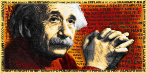 Albert Einstein And Quotes Gold And Red Painting