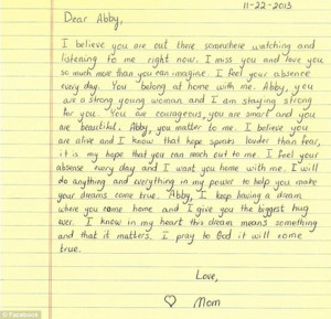 Dear Abby: Abigail Hernandez's mother wrote in her letter to the girl ...