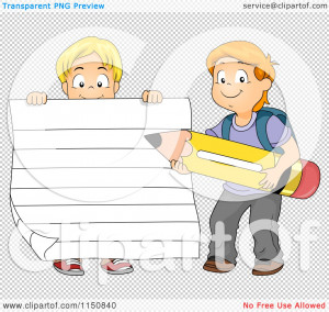 Cartoon-Of-A-Boy-Holding-Up-Ruled-Paper-And-Another-Boy-Holding-A ...