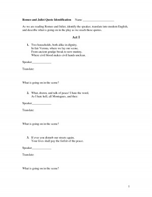 Romeo and Juliet Quote Identification Packet Romeo and Juliet by ...