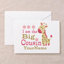 Pink Giraffe Big Cousin Personalized Greeting Card for