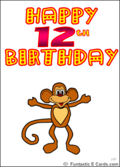 ... affectionate cartoon monkey sending love and kisses to a 12 year old
