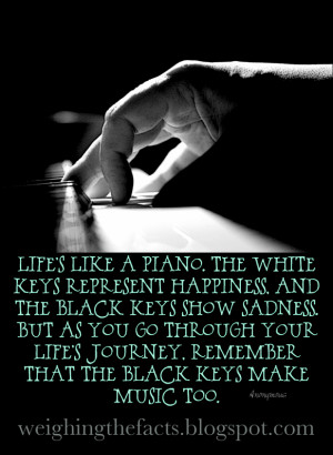 ... keys represent happiness and the black keys show sadness but as you go