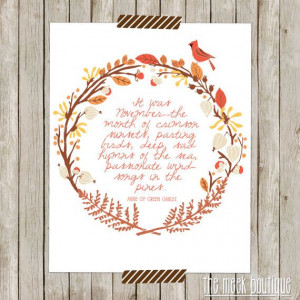 INSTANT DOWNLOAD, Anne of Green Gables November Quote, Floral Wreath ...
