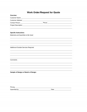 Print Reset Form Work Order Request for Quote Overview Customer Name ...