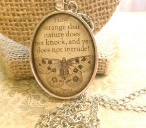 Emily Dickinson Quote Long Necklace, Butterfly Pendant Necklace ...