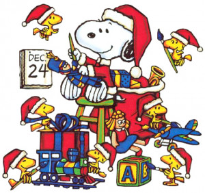 Snoopy, Woodstock, and Friends preparing for Christmas