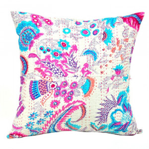 Small Kantha Cushion Cover in White