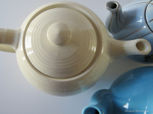 cream turquoise blue teapots #beautyobserved #tea #teapots