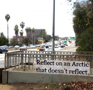 Signs placed on freeways around Los Angeles.