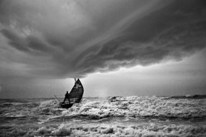 Fishing boat in a storm