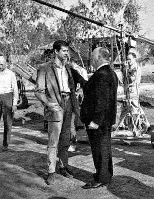 Alfred Hitchcock and Anthony Perkins confer on the set of Psycho (1960 ...