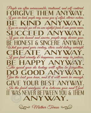 Mother Teresa Do It Anyway Quote - INSTANT DOWNLOAD Printable Charity ...