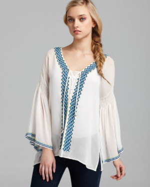 Plenty By Tracy Reese Quotation Blouse Peasant Silk in White