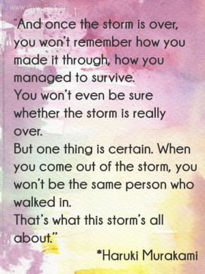 storm is over, you won’t remember how you made it through, how you ...