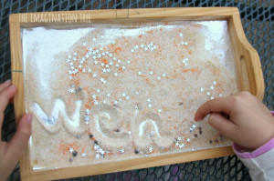 the tray to write some familiar and less familiar sight words, writing ...