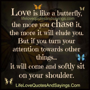 Love is like a butterfly, the more you chase it, the more it will ...