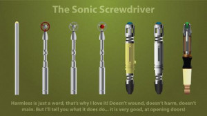 Each version of the sonic screwdriver used by the Doctor.