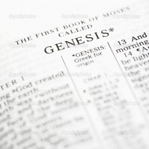 Selective focus of Genesis verses in open Holy Bible. — Photo by ...