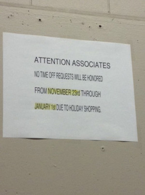 Kmart workers are not allowed to have time off between November 15 to ...