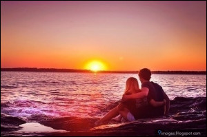 Hug, couple, beach, cute, sunset