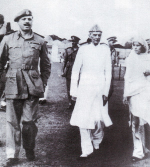 Quaid-e-Azam and Fatima Jinnah in Dhaka Cantonment with GOC Ayub Khan