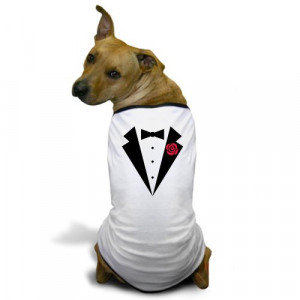 CafePress Funny Tuxedo red rose Dog T-Shirt – S White