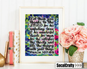Psalm 107:8-9, Bible Verse Inspirat ional Quote, Typography Digital ...