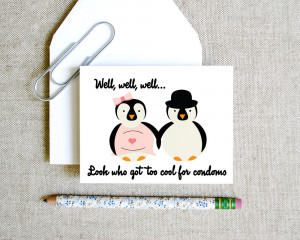 Baby Congrats Animal Illustration Card Penguins Couple Funny Snarky