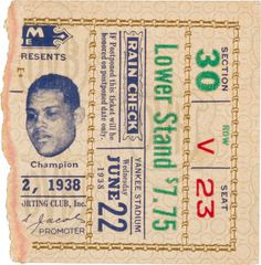 Joe Louis vs. Max Schmeling fight ticket stub 1938 More