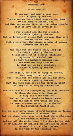 Annabel Lee has always been my fav Poe work. The love..oh the love ...