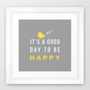 Happy poster - 8x8 print grey background grey and yellow nursery decor ...
