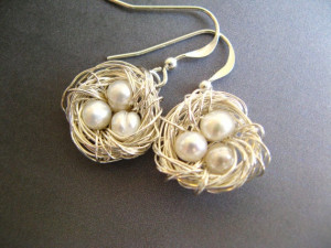 Sterling Silver Bird Nest Earrings Pearls Bridal by RachelRode, $48.00