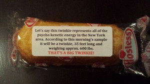 Ghostbusters twinkie. Quote printed on table and placed onto twinkie.