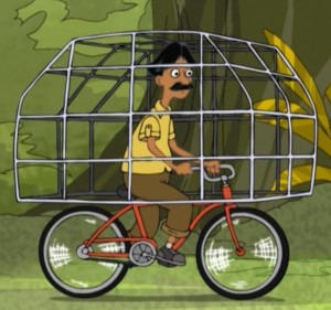 Baljeet's father riding a bike