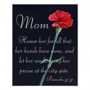 red carnation Mother's Day bible verse Proverbs Posters