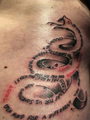 quote in snake by Sake Tattoos, Athens, Greece | quote tattoos