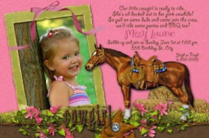 Cowgirl Cow Girl Horse Western Birthday Party Invitations Cards Pink ...