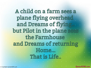 child on a farm sees a plane flying overhead...