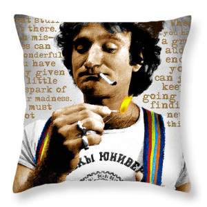 Robin Williams and Quotes Throw Pillow by Tony Rubino