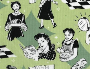 PILLOW 50s ATOMIC housewife DOMESTIC GODDESS fabric gn